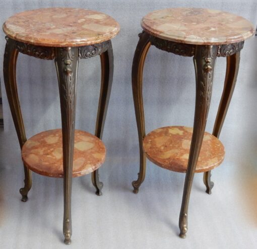 1970′ Paire de Sellettes en Bronze Doré Style LXV Plateaux Brèche De Saint-Maximin – Image 3