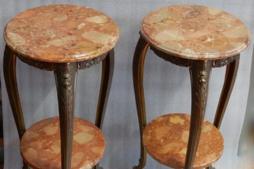 1970′ Paire de Sellettes en Bronze Doré Style LXV Plateaux Brèche De Saint-Maximin – Image 2
