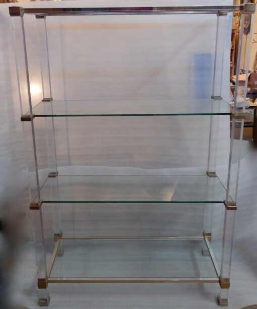 1970' Bookcase Pierre Vandel Altuglass And Gilted Aluminium
