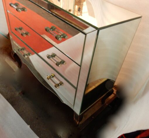 1940/50' Commode Art Déco Miroir 3 Tiroirs 6 Poignées Verre – Image 10