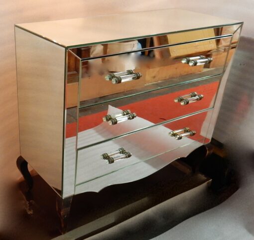 1940/50' Commode Art Déco Miroir 3 Tiroirs 6 Poignées Verre – Image 9
