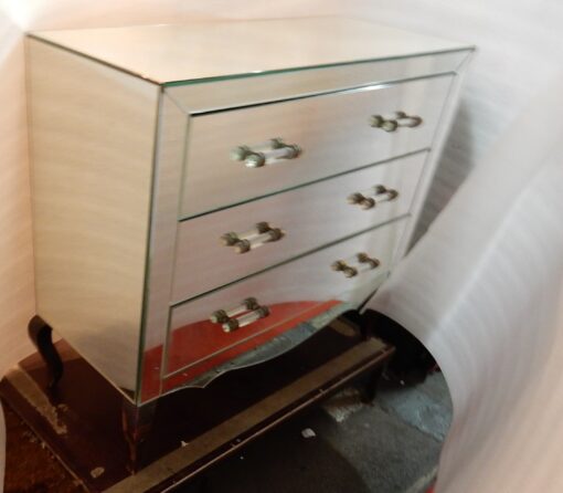 1940/50' Commode Art Déco Miroir 3 Tiroirs 6 Poignées Verre – Image 8