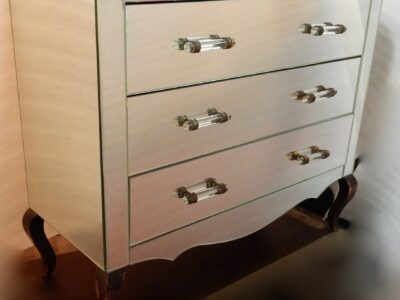 1940/50' Commode Art Déco Miroir 3 Tiroirs 6 Poignées Verre