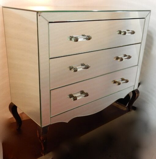 1940/50' Commode Art Déco Miroir 3 Tiroirs 6 Poignées Verre