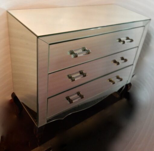 1940/50' Commode Art Déco Miroir 3 Tiroirs 6 Poignées Verre – Image 5