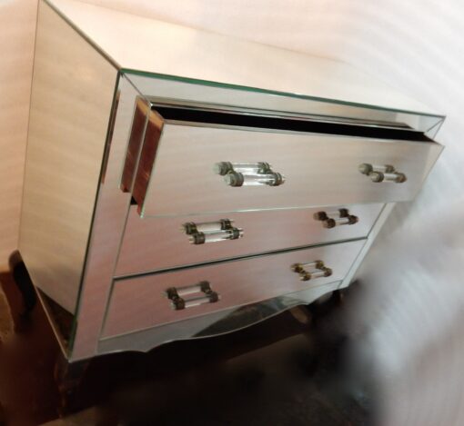 1940/50' Commode Art Déco Miroir 3 Tiroirs 6 Poignées Verre – Image 4