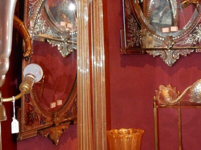1950/70 Barovier & Toso Pair Or Similar Tripod Floor Lamp With Gold Paillons