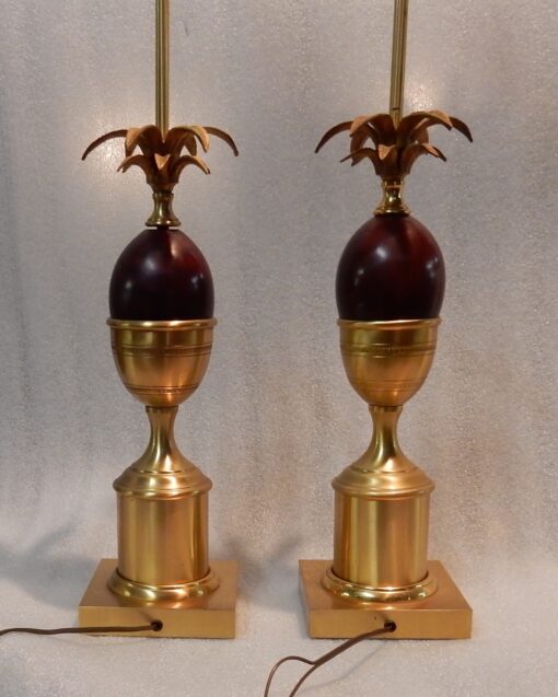 1970' Pair Bronze  In The Style Of Maison Charles Lamps With Amber Color Bakelite Egg - Image 10