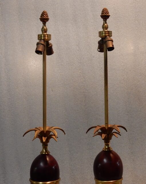 1970' Pair Bronze  In The Style Of Maison Charles Lamps With Amber Color Bakelite Egg - Image 9