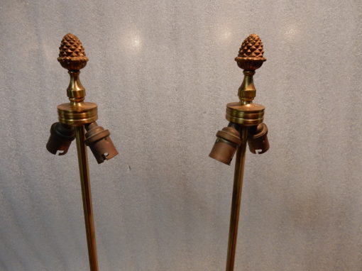 1970' Pair Bronze  In The Style Of Maison Charles Lamps With Amber Color Bakelite Egg - Image 7
