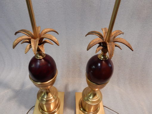 1970' Pair Bronze  In The Style Of Maison Charles Lamps With Amber Color Bakelite Egg - Image 6