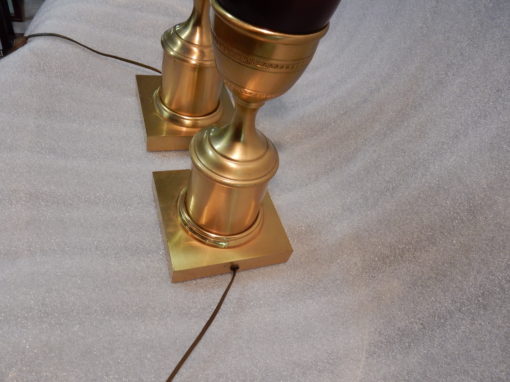 1970' Pair Bronze  In The Style Of Maison Charles Lamps With Amber Color Bakelite Egg - Image 4