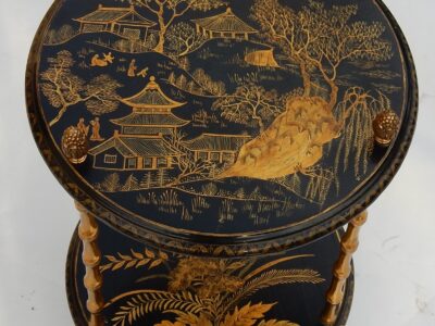 1970′ Pedestal Maison Baguès Decor Bamboo in Gilt Bronze With Chinese Lacquer Trays
