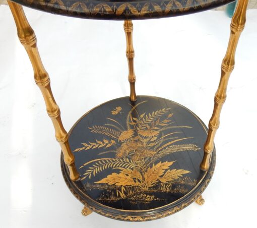 1970′ Pedestal Maison Baguès Decor Bamboo in Gilt Bronze With Chinese Lacquer Trays - Image 7