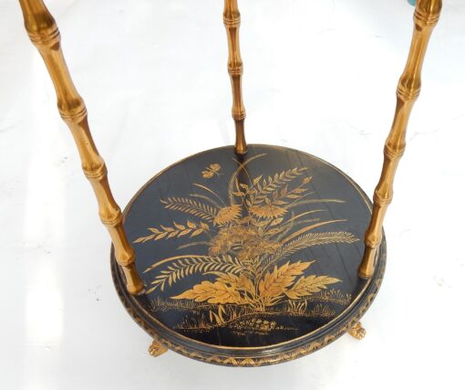 1970′ Pedestal Maison Baguès Decor Bamboo in Gilt Bronze With Chinese Lacquer Trays - Image 6