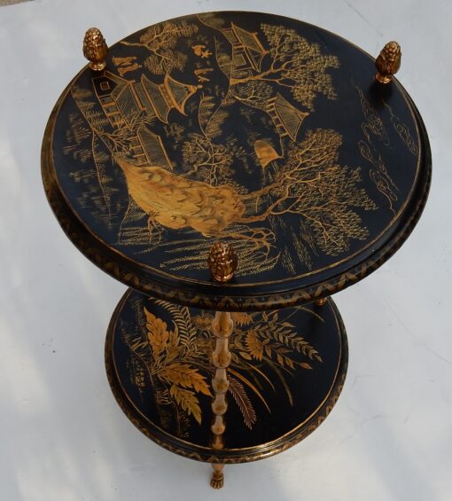 1970′ Pedestal Maison Baguès Decor Bamboo in Gilt Bronze With Chinese Lacquer Trays - Image 2