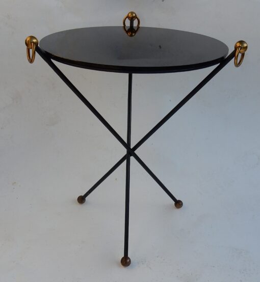 1960/70 ′ Wrought Iron Pedestal Table Brass Ornaments Jacques Adnet Style Diameter 49 cm - Image 11
