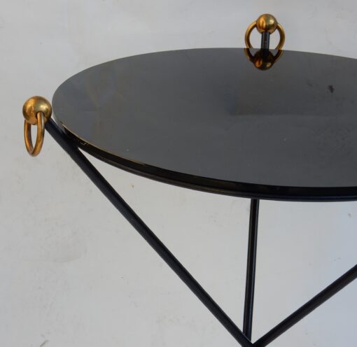 1960/70 ′ Wrought Iron Pedestal Table Brass Ornaments Jacques Adnet Style Diameter 49 cm - Image 9