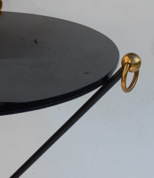 1960/70 ′ Wrought Iron Pedestal Table Brass Ornaments Jacques Adnet Style Diameter 49 cm - Image 7