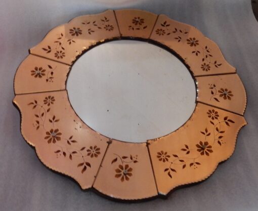 1970 'Coppered Mirror With Decor Decor Flowers Eglomised - Image 2