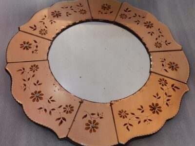 1970 'Coppered Mirror With Decor Decor Flowers Eglomised