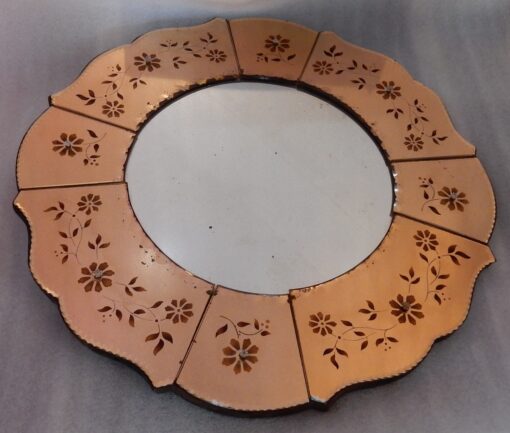 1970 'Coppered Mirror With Decor Decor Flowers Eglomised