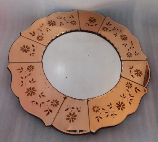 1970 'Coppered Mirror With Decor Decor Flowers Eglomised - Image 8