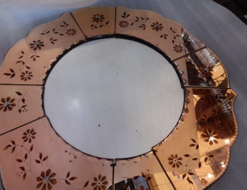 1970 'Coppered Mirror With Decor Decor Flowers Eglomised - Image 6