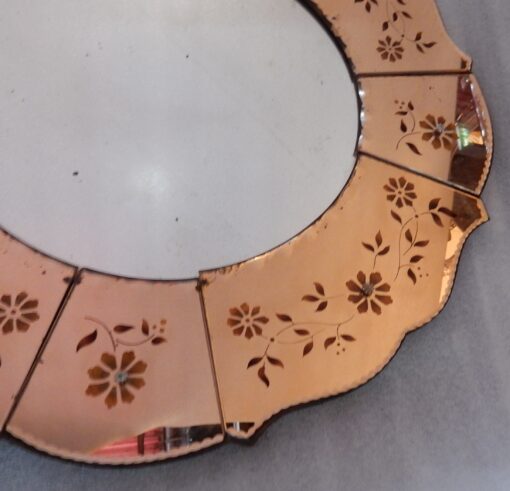 1970 'Coppered Mirror With Decor Decor Flowers Eglomised - Image 4
