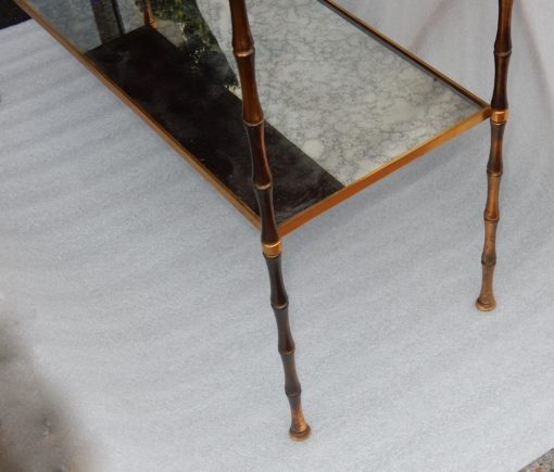 1950/70 Jardiniére Maison Baguès Gilt Bronze Bamboo, Mahogany And Zinc Tray - Image 9