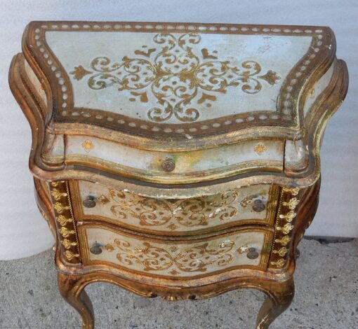 1950/70 ′ Commode Crossbow And Pair Of Bedside Tables 3 Drawers Golden Wood In The Style Of Italian Renaissance 124 X 49 X H 91 cm - Image 16
