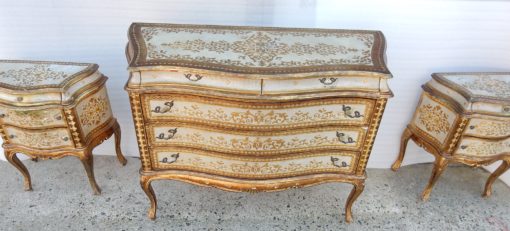 1950/70 ′ Commode Crossbow And Pair Of Bedside Tables 3 Drawers Golden Wood In The Style Of Italian Renaissance 124 X 49 X H 91 cm - Image 15