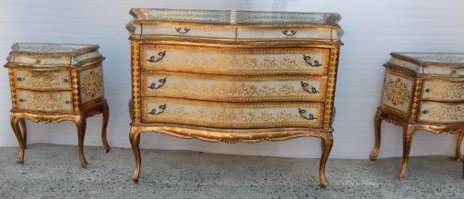 1950/70 ′ Commode Crossbow And Pair Of Bedside Tables 3 Drawers Golden Wood In The Style Of Italian Renaissance 124 X 49 X H 91 cm - Image 13