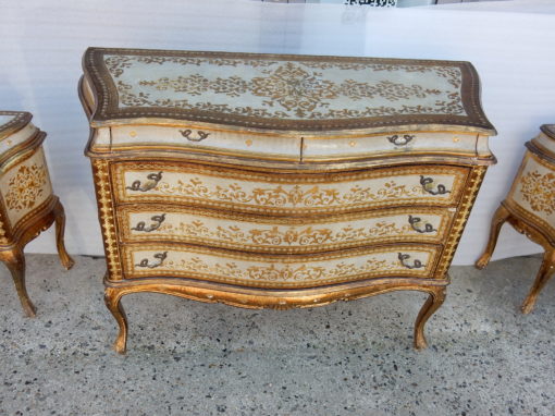 1950/70 ′ Commode Crossbow And Pair Of Bedside Tables 3 Drawers Golden Wood In The Style Of Italian Renaissance 124 X 49 X H 91 cm - Image 12