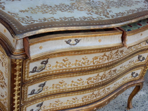 1950/70 ′ Commode Crossbow And Pair Of Bedside Tables 3 Drawers Golden Wood In The Style Of Italian Renaissance 124 X 49 X H 91 cm - Image 8