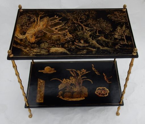 1950′ Table Maison Baguès Décor Bambou en Bronze Doré Avec Plateaux Laque de Chine 60 X 36 H 63 (réservé) – Image 11