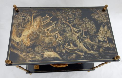 1950′ Table Maison Baguès Décor Bambou en Bronze Doré Avec Plateaux Laque de Chine 60 X 36 H 63 (réservé) – Image 7