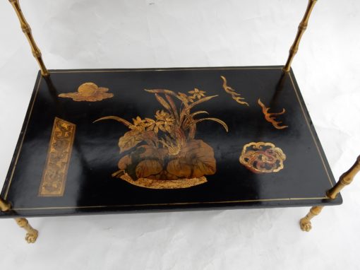 1950′ Table Maison Baguès Décor Bambou en Bronze Doré Avec Plateaux Laque de Chine 60 X 36 H 63 (réservé) – Image 6
