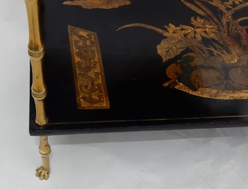 1950′ Table Maison Baguès Décor Bambou en Bronze Doré Avec Plateaux Laque de Chine 60 X 36 H 63 (réservé) – Image 5