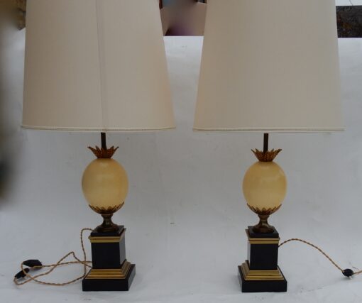 1950/70 Paire de Lampes en Marbre Noir et Oeuf d'Autruche Maison Jansen – Image 11