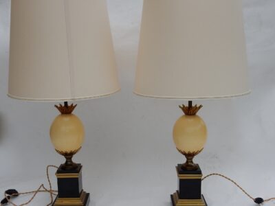 1950/70 Pair Of Lamps Black Marble and Ostrich Egg Maison Jansen
