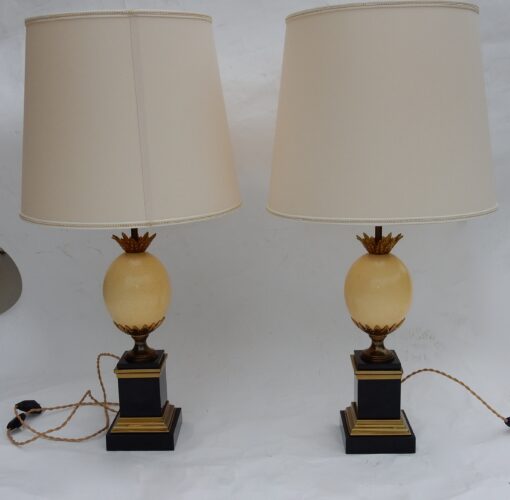 1950/70 Paire de Lampes en Marbre Noir et Oeuf d'Autruche Maison Jansen – Image 5