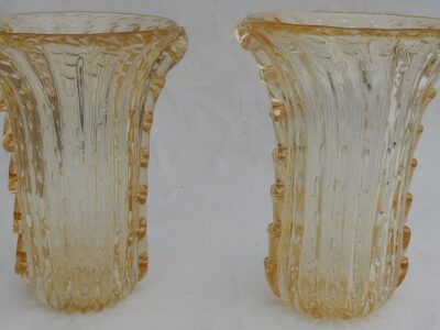 1970 ‘Pair of Vases Or Similar Murano Crystal  and Gold Signed Murano Toso H 36 cm