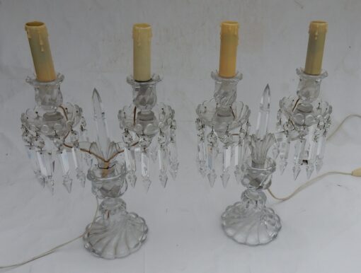 1950 'Pair of Electrified Baccarat Candlesticks Tors Model, Signed Baccarat Stamp - Image 2