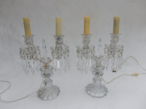 1950 'Pair of Electrified Baccarat Candlesticks Tors Model, Signed Baccarat Stamp