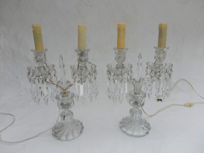 1950 'Pair of Electrified Baccarat Candlesticks Tors Model, Signed Baccarat Stamp