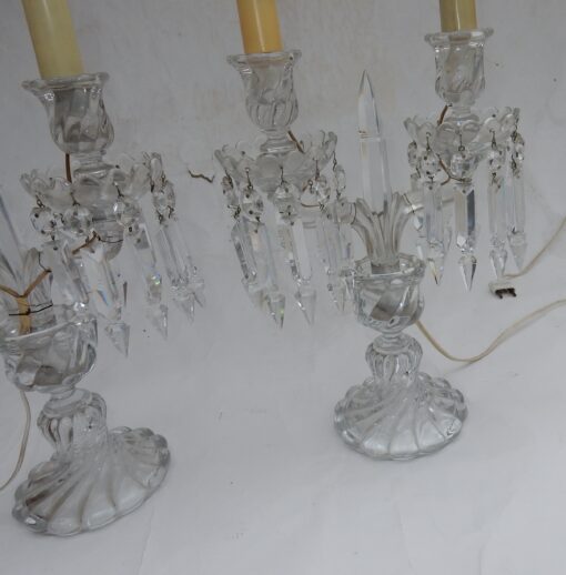 1950 'Pair of Electrified Baccarat Candlesticks Tors Model, Signed Baccarat Stamp - Image 8