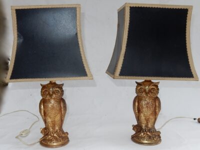 1970 'Pair Of Lamps With Owl Golden Resin