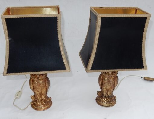 1970' Paire De Lampes à La Chouette Résine Dorée – Image 3