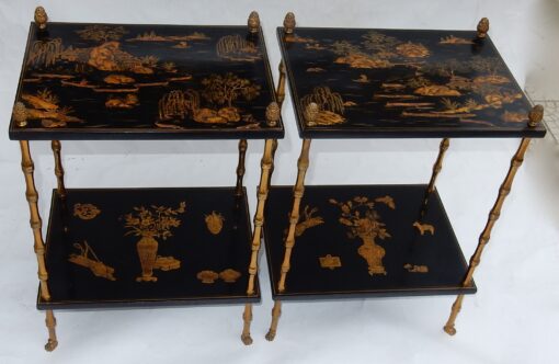 1950 ' Pair of Tables Maison Bagués Bronze Style Bamboo Golden With Trays Lacquers of China 40 X 30 X H 58